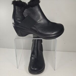 JBU Jambu Mila Black Vegan Faux Fur Trim Wedge Ankle Boots Womens 9M JB18MIL01